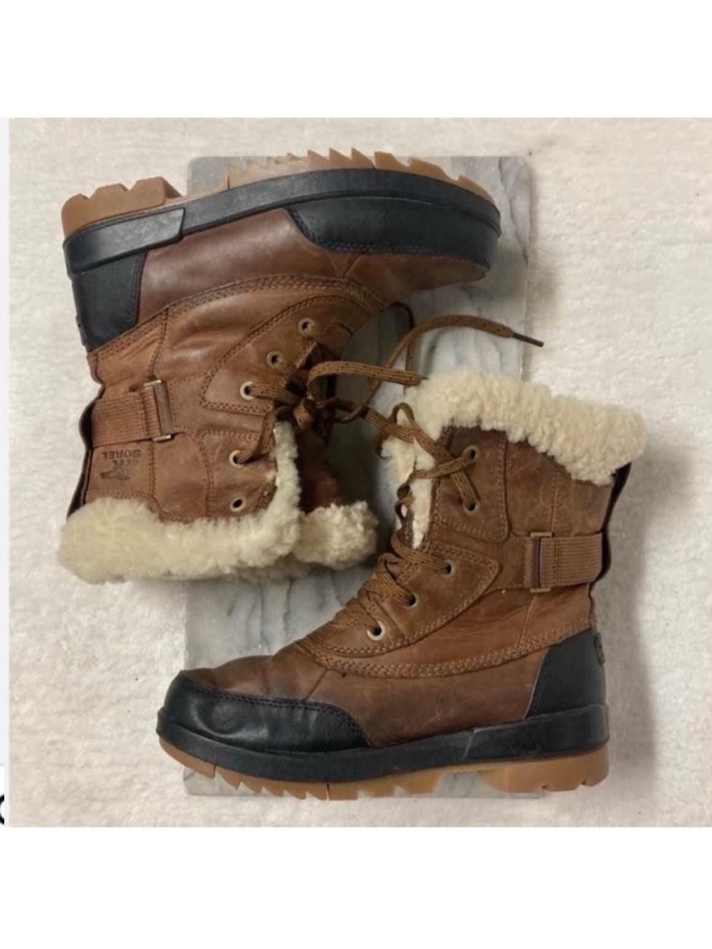 Sorel Tivoli IV Parc Waterproof Winter Boots Size 6.5 Brown Cream Lace Up